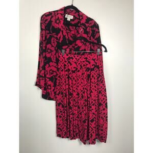 Christian Dior Vintage Blazer Skirt Set Pink Black Abstract Pleated Designer MED